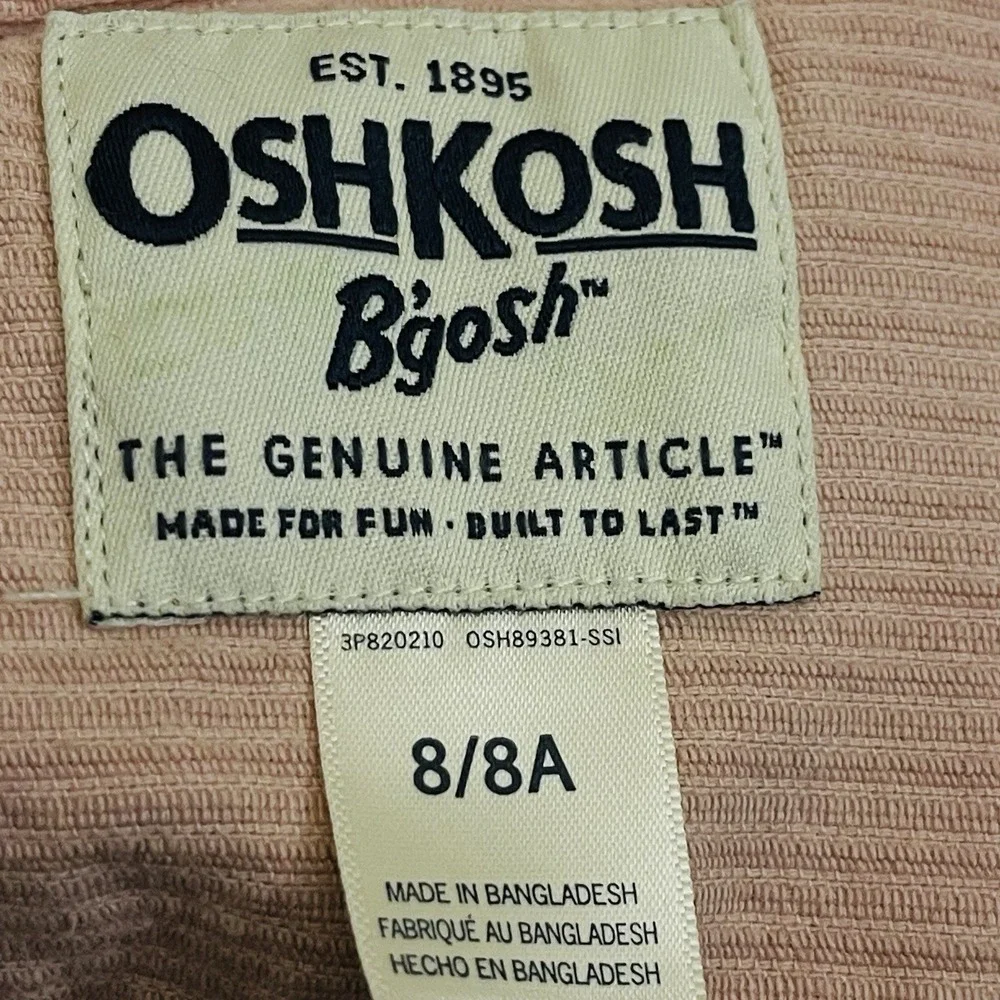 Oshkosh B'Gosh‎ Pink Corduroy Jacket Oversized Cropped Snap Closure Kid's Size 8